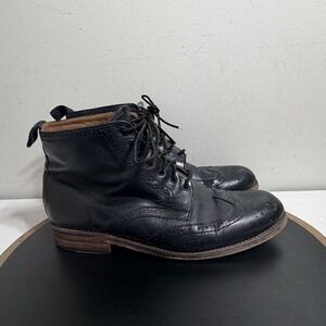 Benson Boots Mens Size 8.5 Black Leather Wingtip Brogue Ankle Dress Lace Up